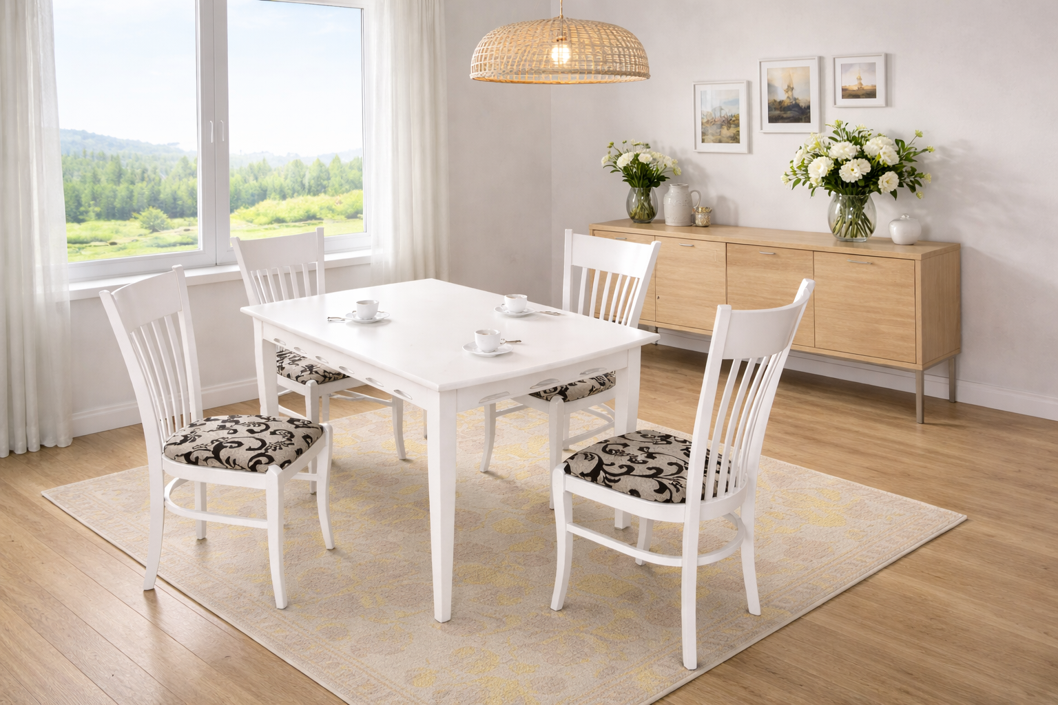 Τραπεζαρία επεκτεινόμενη Honey White με 4 καρέκλες, 120+30/75/80 εκ. Genomax GenomHoney White